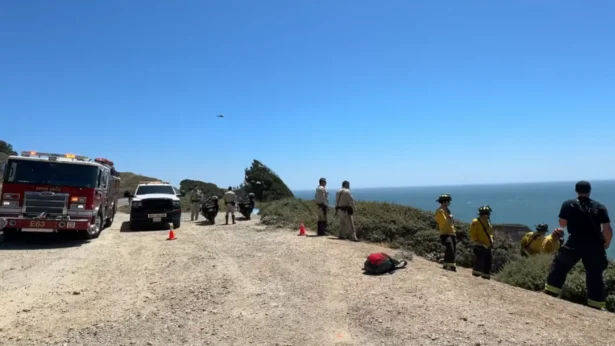 A 58-year-old man from Santa Rosa was killed Monday after the SUV he was driving veered off a steep cliff in Santa Cruz County, California. (Courtesy of CAL FIRE CZU San Mateo-Santa Cruz Unit)