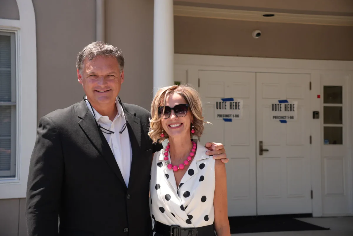 Husband and wife, Sean and Meredith Miller, participated in the Georgia GOP primary elections. They cast votes for different gubernatorial candidates in Savannah, Georgia, on May 19, 2026. (Troy Myers/Epoch Times)