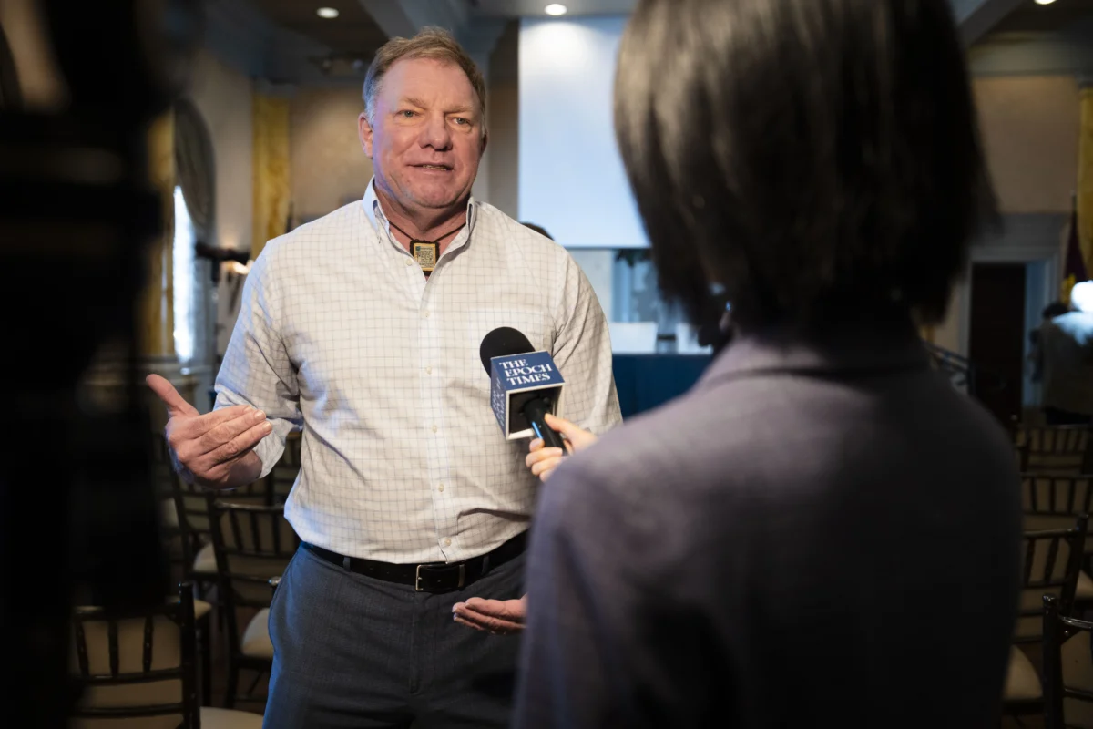 Jason Jones, American film producer and human rights activist, after watching the screening of the documentary “Silent Harvest: The Courage to Speak Up,” in Washington on May 16, 2026. (Madalina Kilroy/The Epoch Times)