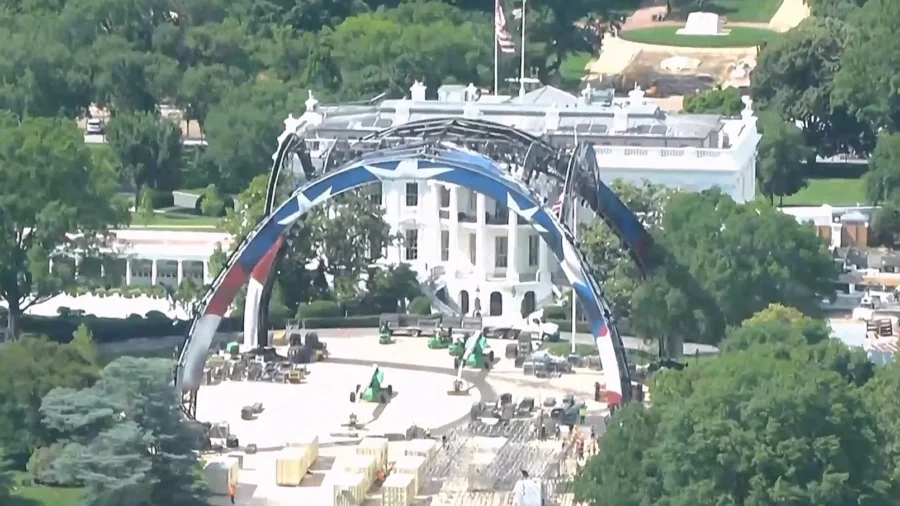 Aerial Views of White House East Wing, UFC Fight Construction, and Pentagon
