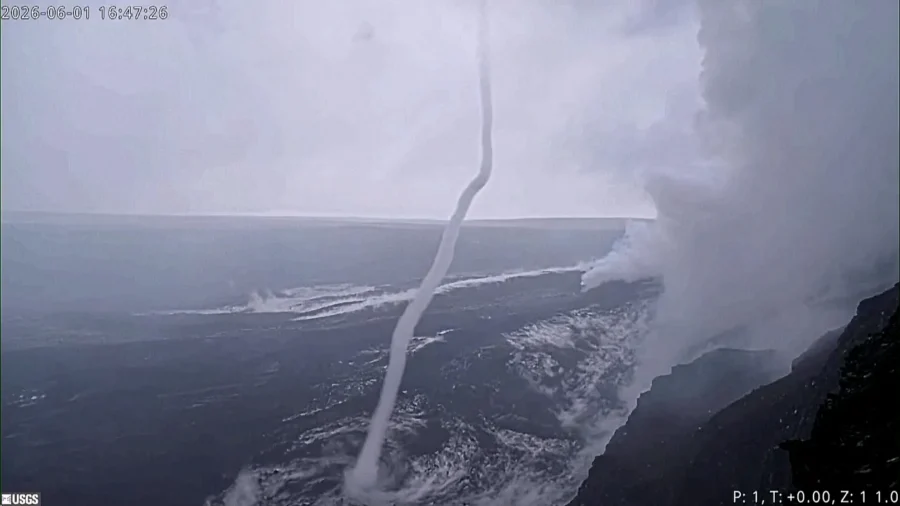 Whirlwind Forms Over Hawaii's Kilauea Volcano