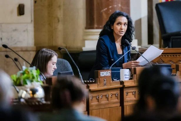 Los Angeles city councilwoman Nithya Raman speaks in Los Angeles on Aug. 7, 2024. (John Fredricks/The Epoch Times)