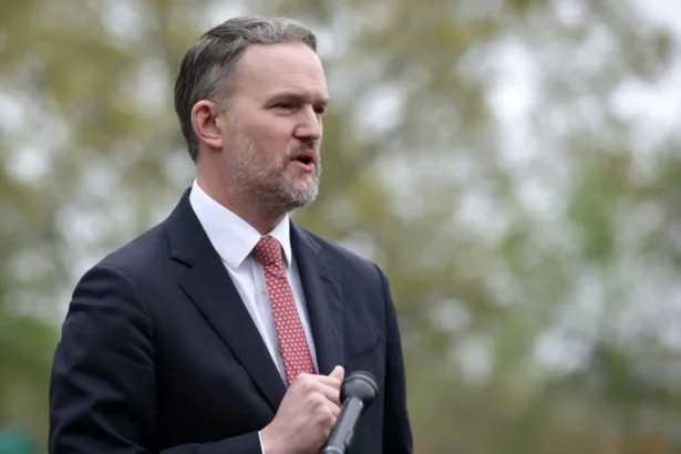 U.S. Trade Representative Jamieson Greer speaks to members of the press outside the West Wing of the White House in Washington on April 2, 2026. (Alex Wong/Getty Images)