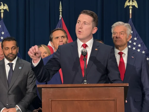 Colin McDonald, U.S. assistant attorney general for the National Fraud Enforcement Division of the Justice Department, speaks about his agency's efforts to crack down on government program fraud in Columbus, Ohio, on June 4, 2026. (Janice Hisle/The Epoch Times)