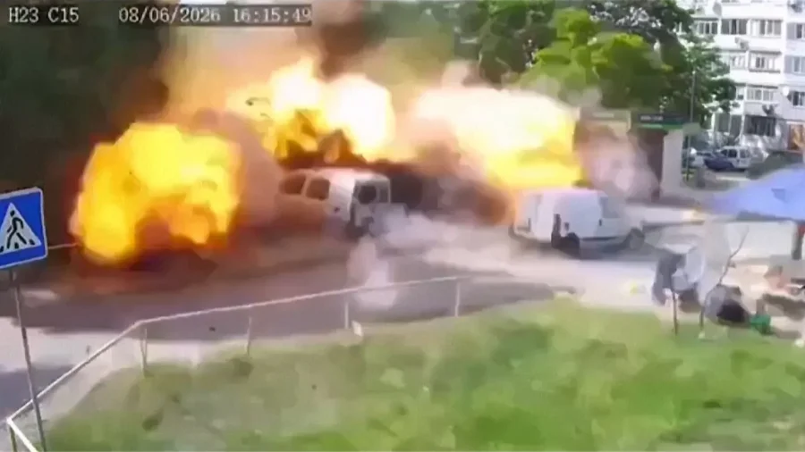CCTV Captures Moment of a Strike on Zaporizhzhia in Ukraine