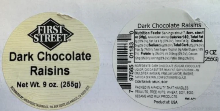 Popular Dark Chocolate Raisins Recalled Over Undeclared Peanuts, Fatal Allergy Risk