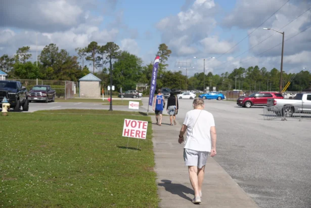 Voters make their way to a Camden County precinct on May 19, 2026. (Troy Myers/The Epoch Times)