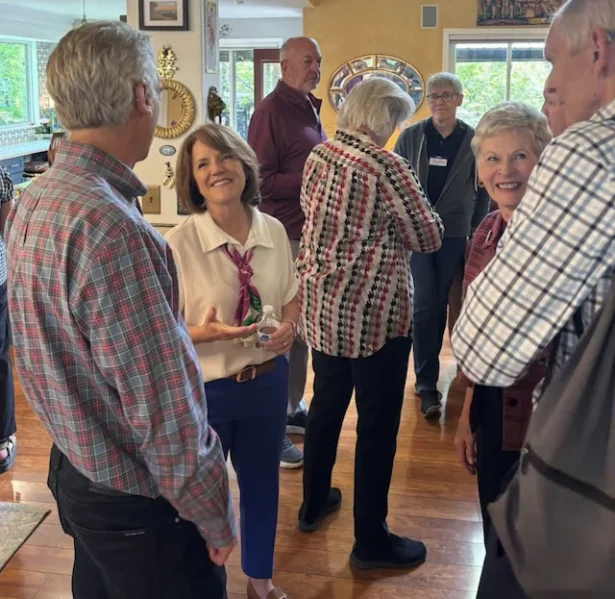 Former state Rep. Shannon Bird speaks with Congressional District 8 Democratic voters in Westminster, Colo., during a meet-and-greet in May 2026. (Shannon Bird for Congress)