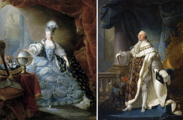 Portraits of Marie Antoinette and King Louis XVI from the Palace of Versailles.