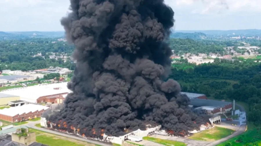 Thick Smoke Billows From Warehouse Fire in West Virginia