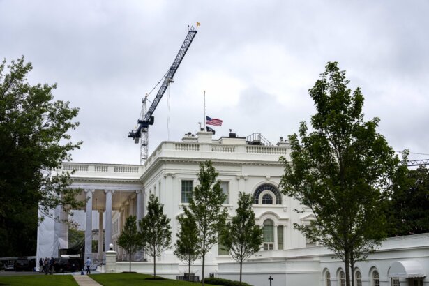 The American flag flies at half-staff above the White House, following the death of Sen. Lindsey Graham (R-S.C.), on July 12, 2026. (Al Drago/Getty Images)