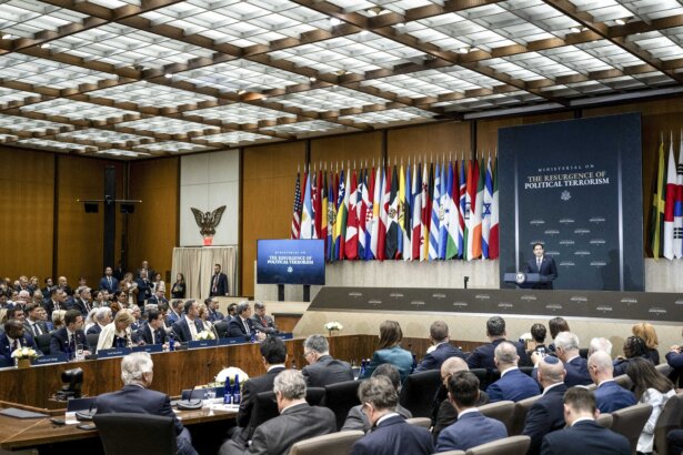 U.S. Secretary of State Marco Rubio makes an opening statement during an event titled “Ministerial on the Resurgence of Political Terrorism” at the U.S. Department of State in Washington on July 16, 2026. (Brendan Smialowski/AFP via Getty Images)