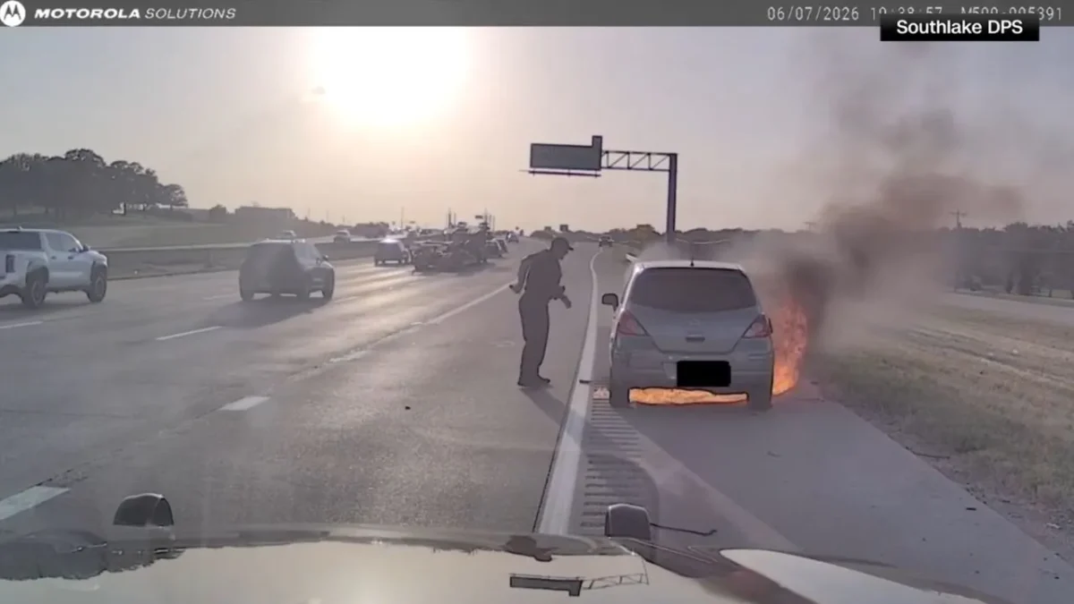Officer Pulls Driver From Burning Vehicle in Texas