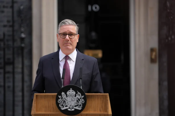 UK Prime Minister Keir Starmer announces his resignation to the media outside 10 Downing Street in London on June 22, 2026. (Kin Cheung/AP Photo)