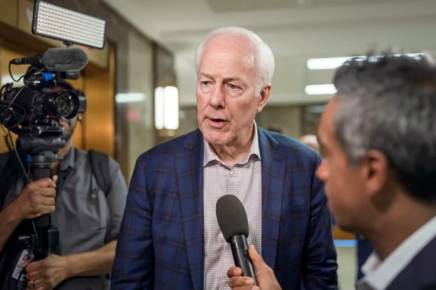 Sen. John Cornyn (R-Texas) speaks with reporters at the U.S. Capitol on May 20, 2026. (J. Scott Applewhite/AP)