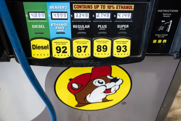 Gasoline prices are displayed in a gas dispenser at a Buc-ee's gas station in Katy, Texas, on Aug. 17, 2026. (Ronaldo Schemidt/AFP via Getty Images)