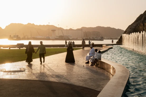 Locals visit the port in Muscat as oil tankers, general cargo ships, bulk carriers, and fishing boats sit anchored in the waters off Muscat near the Strait of Hormuz in Muscat, Oman, on June 18, 2026. (Elke Scholiers/Getty Images)