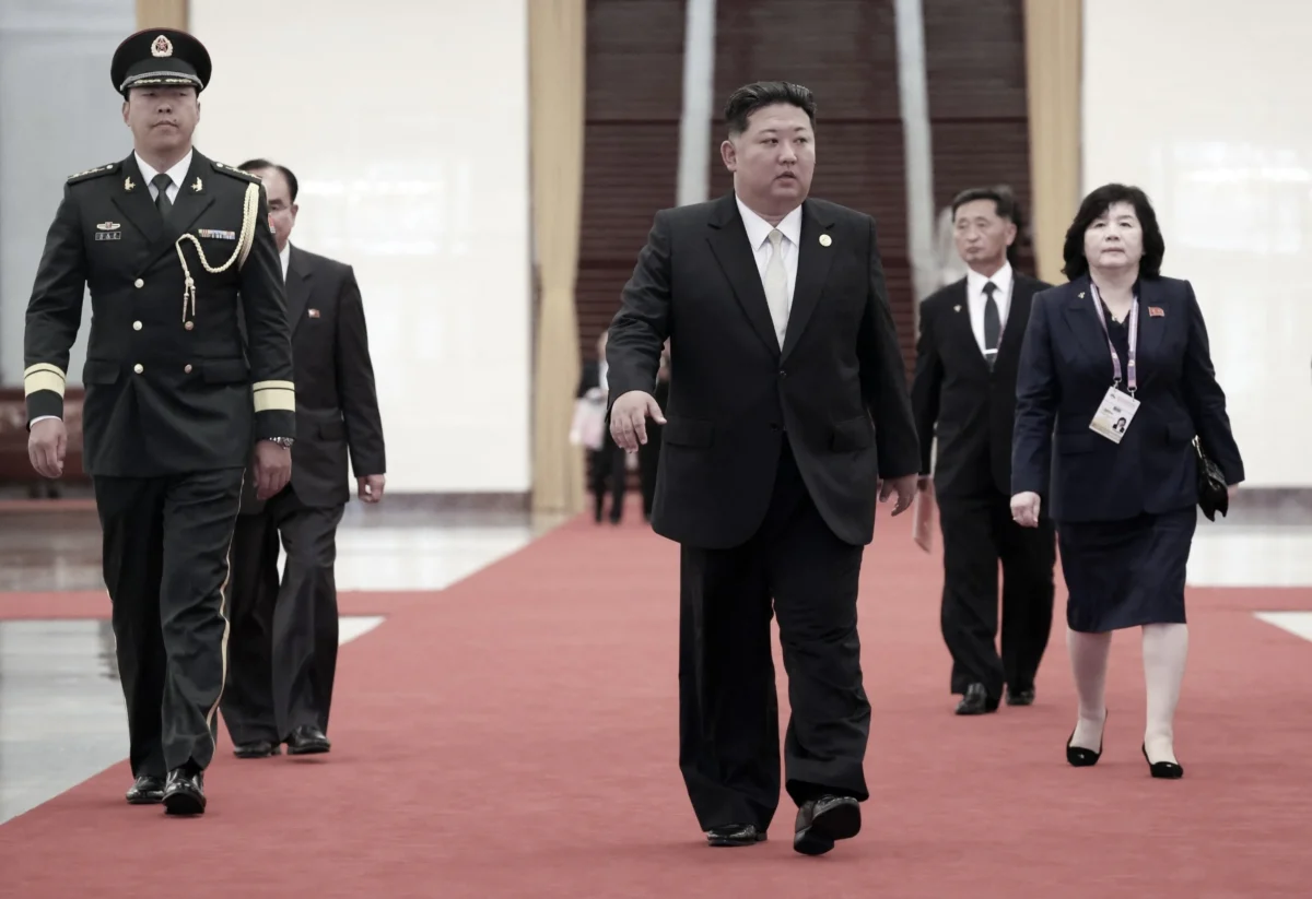 In this pool photograph distributed by the Russian state agency Sputnik, North Korean leader Kim Jong Un arrives for a meeting with Russia's president in Beijing on Sept. 3, 2025. (Alexander Kazakov/Pool/AFP via Getty Images)