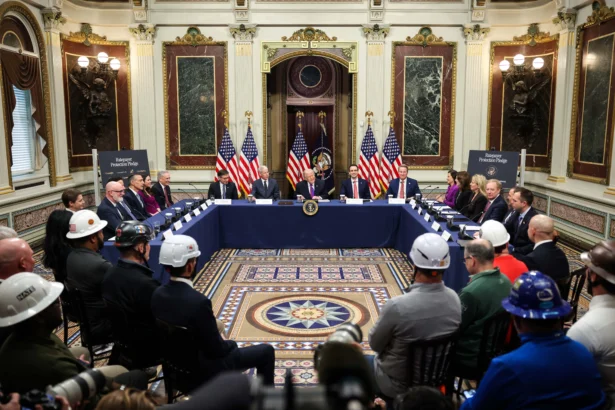 President Donald Trump speaks during a roundtable meeting on the administration's "ratepayer protection pledge" in the Indian Treaty Room at the White House on March 4, 2026. The pledge is a policy designed to shift rising energy costs from artificial intelligence data centers away from consumers. (Win McNamee/Getty Images)