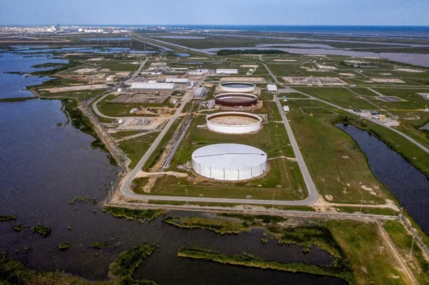 The Bryan Mound Strategic Petroleum Reserve, an oil storage facility, in this aerial photograph over Freeport, Texas, on April 27, 2020. (Adrees Latif/Reuters)