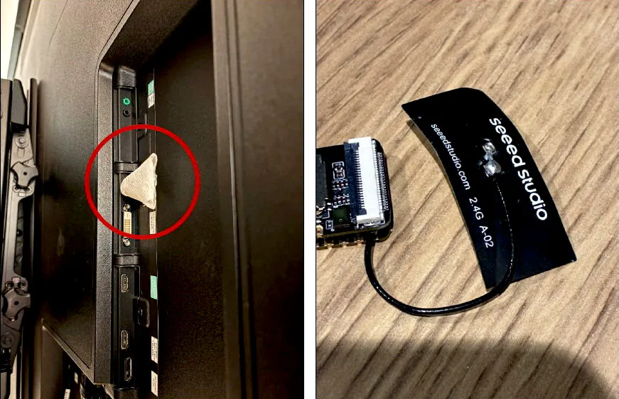 A device, which the Justice Department says is a hidden audio recording device installed in an OpenAI executive conference room by Abdulrahman Alfozan, a Saudi national employed as an engineer at the AI company, at a location given as San Francisco, California, US, in this combination handout photo released on Oct. 13, 2026. (Department of Justice/Handout via Reuters)