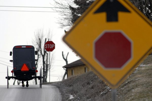 File photo showing members of the Amish community in a horse and buggy in Nickel Mines, Pa., on Jan. 30, 2007. (William Thomas Cain/Getty Images)