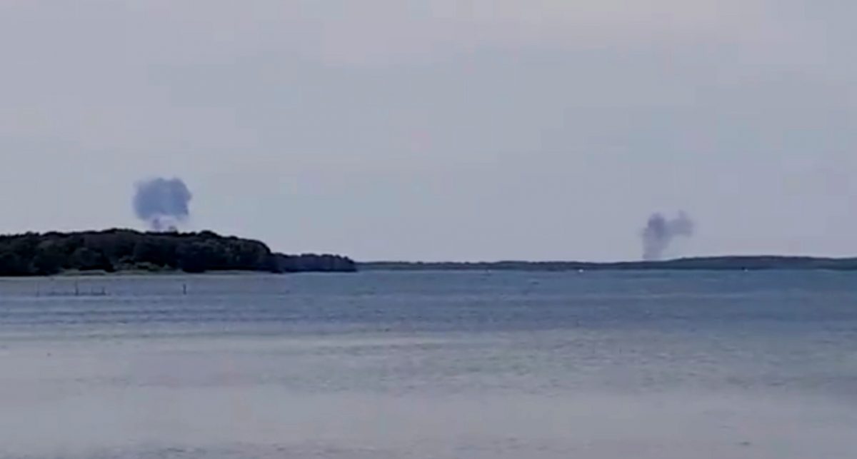 Smoke rises on the horizon after two Eurofighter warplanes crashed in northeastern Germany after a mid-air collision, on June 24, 2019. (Ostseewelle HIT-RADIO Mecklenburg-Vorpommern/Twiter via Reuters)