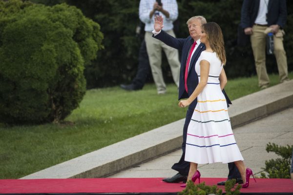 President Donald Trump and First Lady Melania Trump at the "Salute to America" ceremony in front of the Lincoln Memorial, in Washington on July 4, 2019. (Sarah Silbiger/Getty Images)