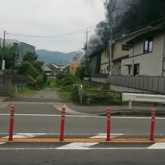 Smoke billows from a fire at the Kyoto Animation studio in Kyoto, Japan July 18, 2019. (INSTAGRAM/@XRAY_RAIX/REUTERS)