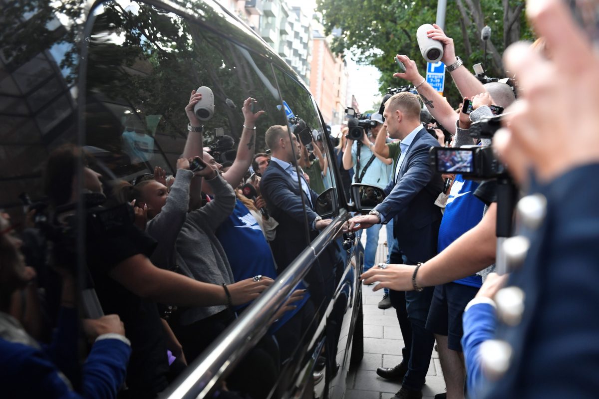 U.S. rapper A$AP Rocky's bodyguard leaves the district court in his car after the third day of the rapper's trial over a June street brawl in Stockholm, Sweden, on Aug. 2, 2019. (Naina Helen Jama/AFP/Getty Images)