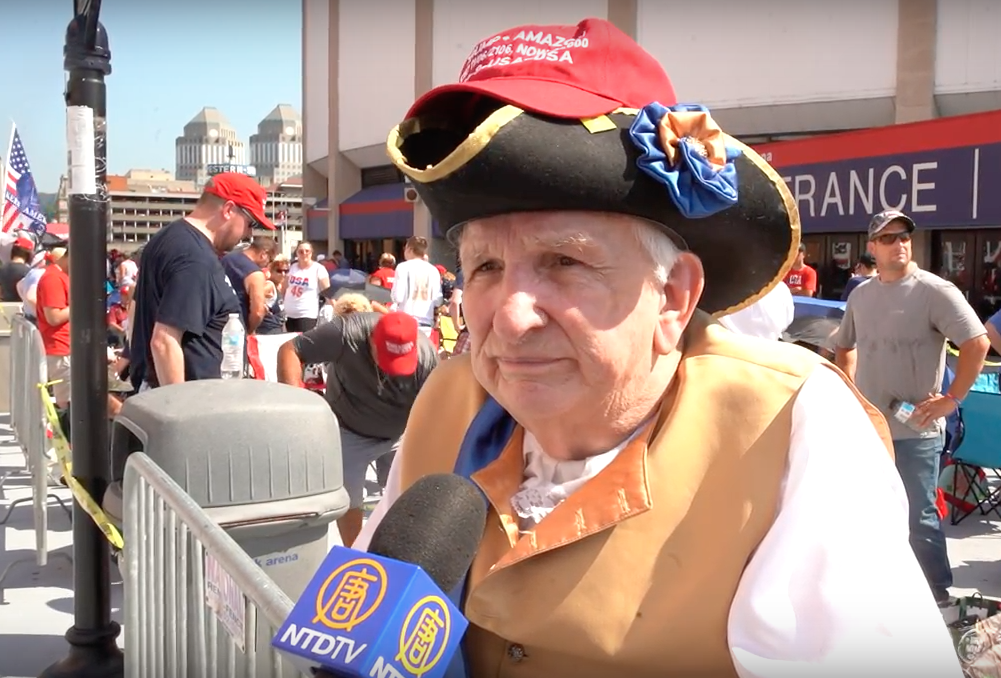 Paul Johnson, a Trump supporter talks to The Epoch Times' affiliate, NTDTV outside the U.S. Bank Arena, at Cincinnati, Ohio on Aug. 1. (NTDTV)