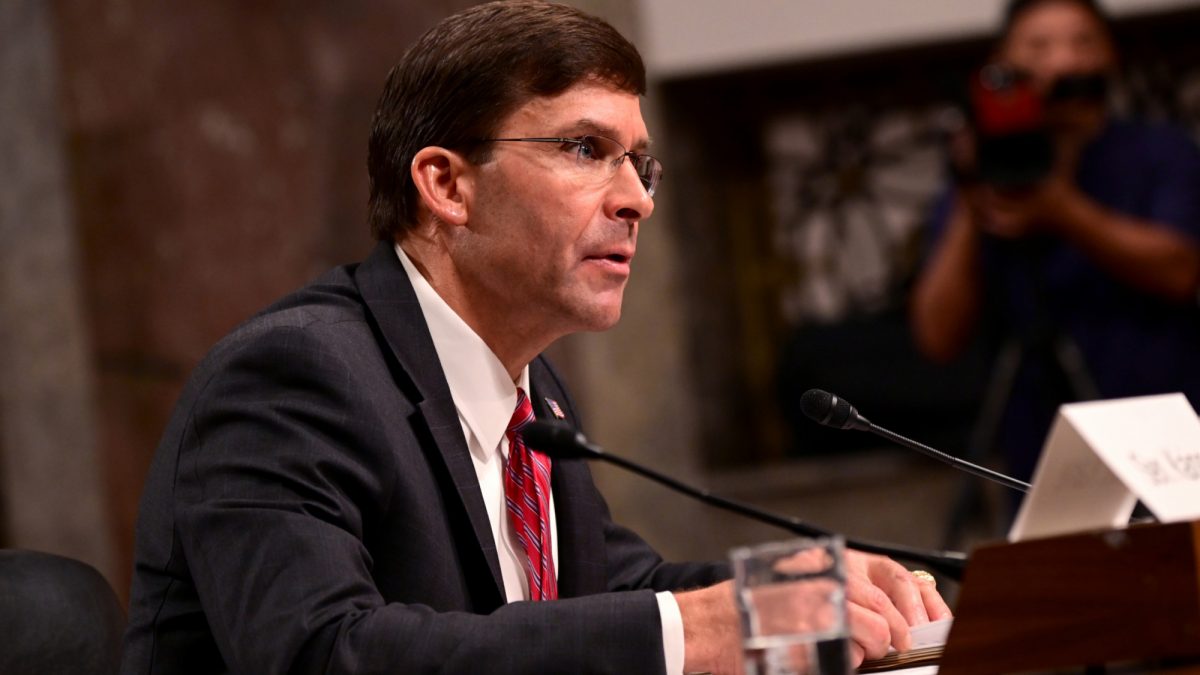 Defense Secretary nominee Mark Esper testifies before a Senate Armed Services Committee hearing on his nomination in Washington on July 16, 2019. (Erin Scott/Reuters)
