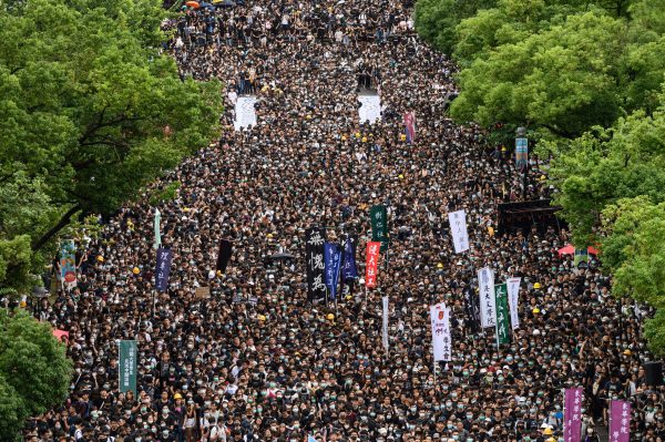 The protests have morphed into a wider call for democratic rights in the city's elections. Students are shown here attending a school boycott rally in opposition to a controversial extradition bill, at the Chinese University of Hong Kong on Sept. 2, 2019. (Philip Fong/AFP/Getty Images)