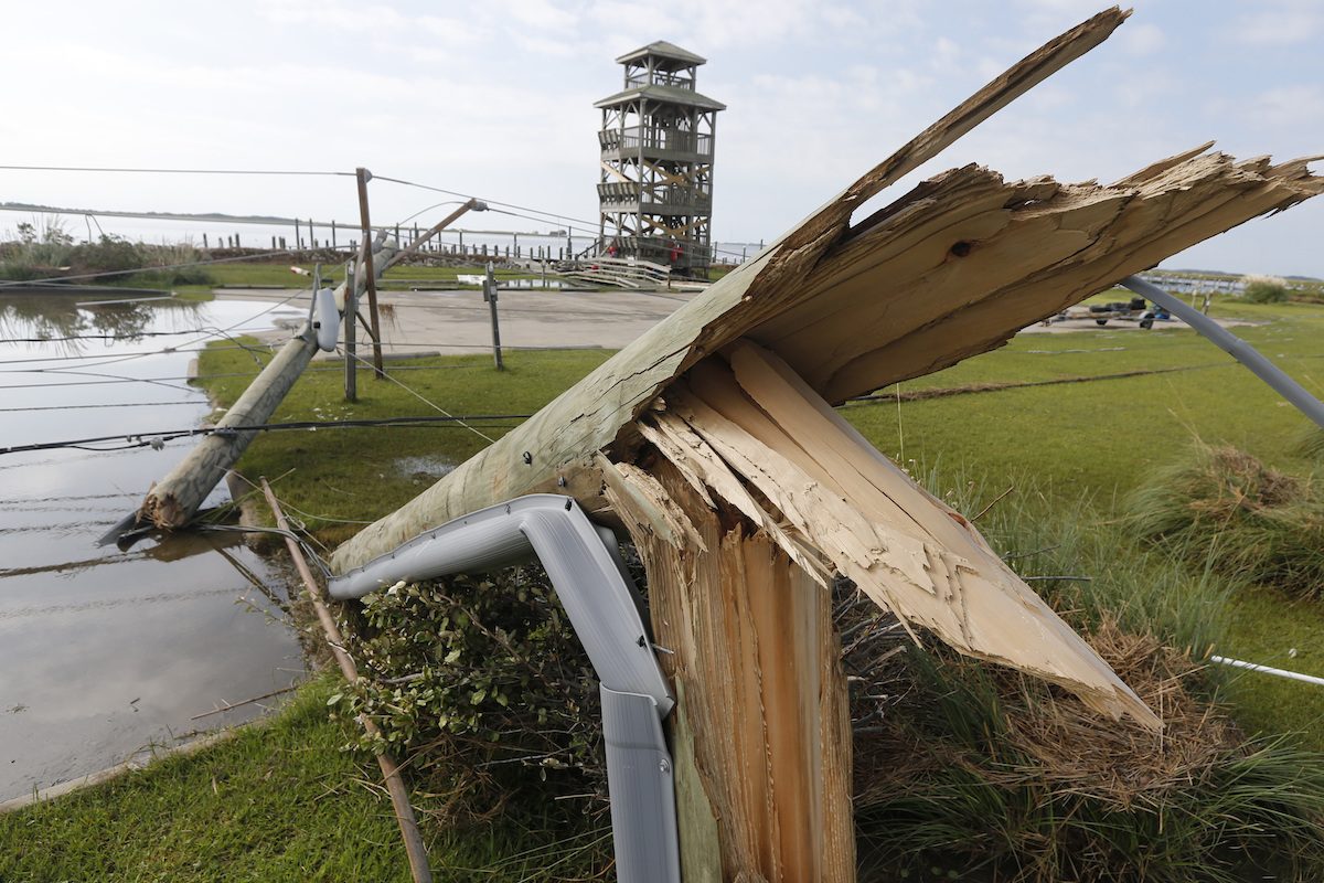 Utility poles were shipped after Hurricane Dorian moved through the area along a causeway in Nags Head, N.C., on Sept. 7, 2019. (Steve Helber/AP Photo)