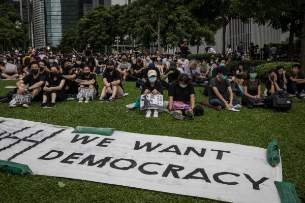 Protesters take part in a school boycott rally at Tamer Park in Central district on September 2, 2019 in Hong Kong, on September 02, 2019 in Hong Kong, China. (Chris McGrath/Getty Images)