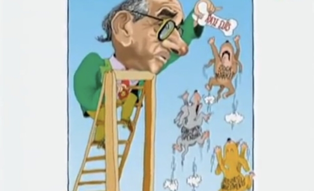 A cartoon included in one of the Russian videos by Kolosov. (Screenshot/YouTube)