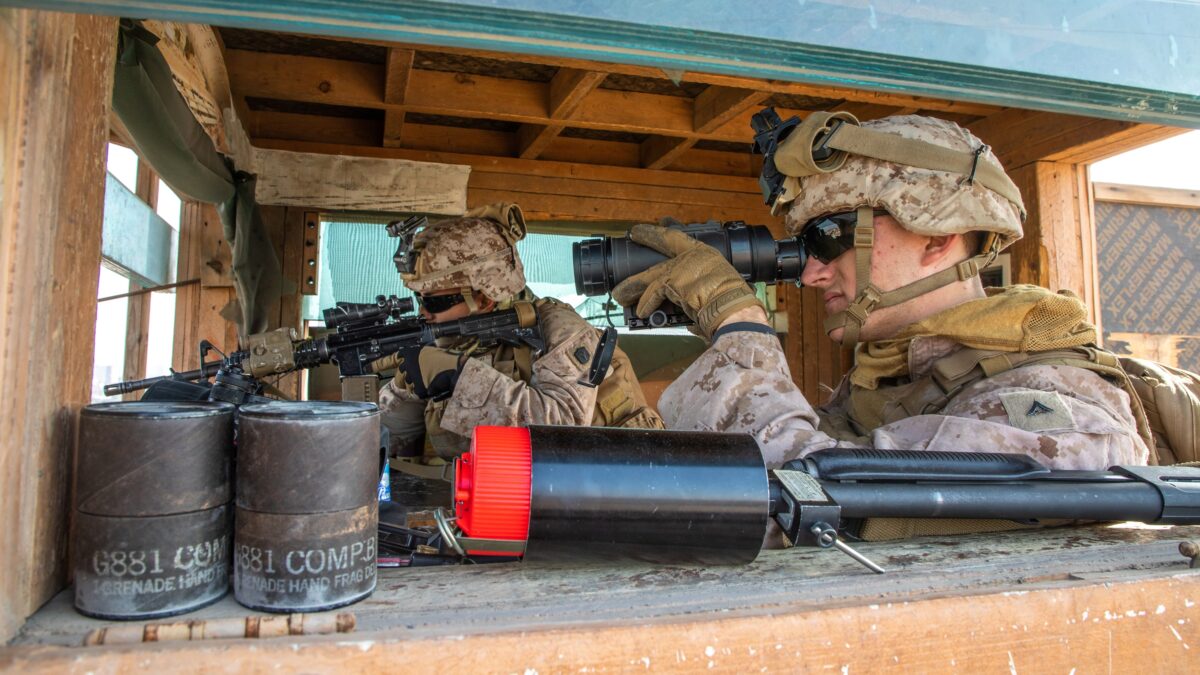 U.S. Marines with 2nd Battalion, 7th Marines, assigned to the Special Purpose Marine Air-Ground Task Force-Crisis Response-Central Command 19.2, provide security at the U.S. Embassy in Baghdad, Iraq, on Jan. 3, 2020. (U.S. Marine Corps/Sgt. Kyle C. Talbot/Handout via Reuters)