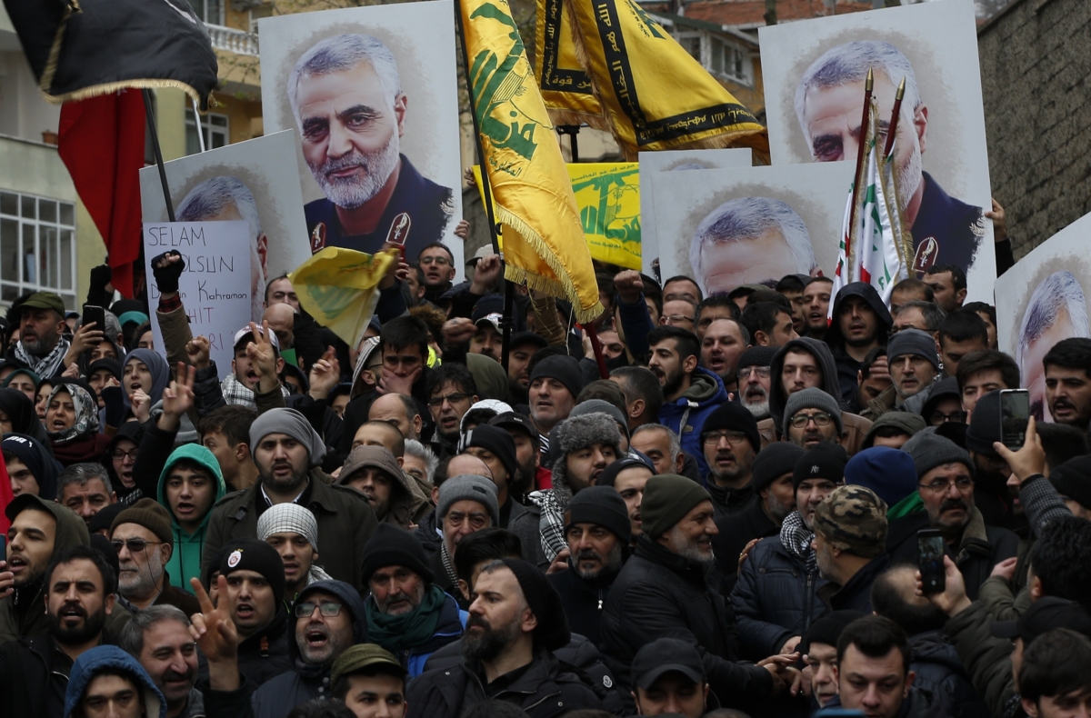 Protesters chant anti-U.S. slogans during a demonstration against the killing of Iranian Revolutionary Guard Gen. Qassem Soleimani, close to United States' consulate in Istanbu on Jan. 5, 2020. (Lefteris Pitarakis/AP Photo)