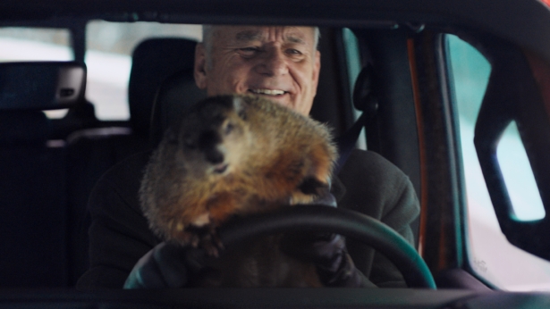 Bill Murray reprises his role as Phil Connors from the 1993 film “Groundhog Day,” in a scene from Jeep’s 2020 Super Bowl NFL football spot. (Jeep via AP)