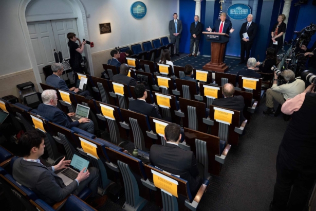 President Donald Trump speaks during the daily briefing on the CCP virus in the Brady Briefing Room at the White House in Washington, on March 26, 2020. (Jim Watson/AFP via Getty Images)