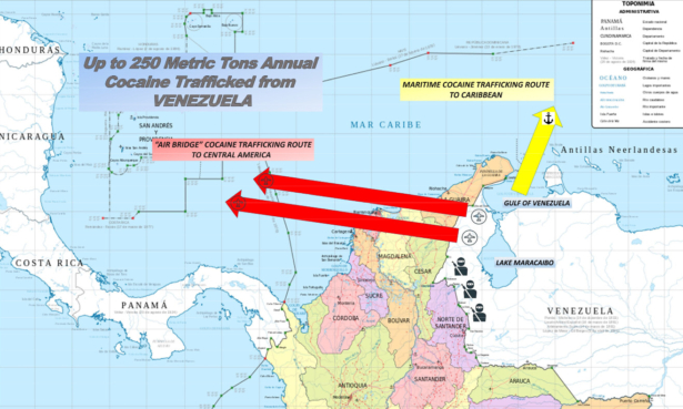 The United States estimates that 250 metric tons of cocaine is trafficked from Venezuela each year