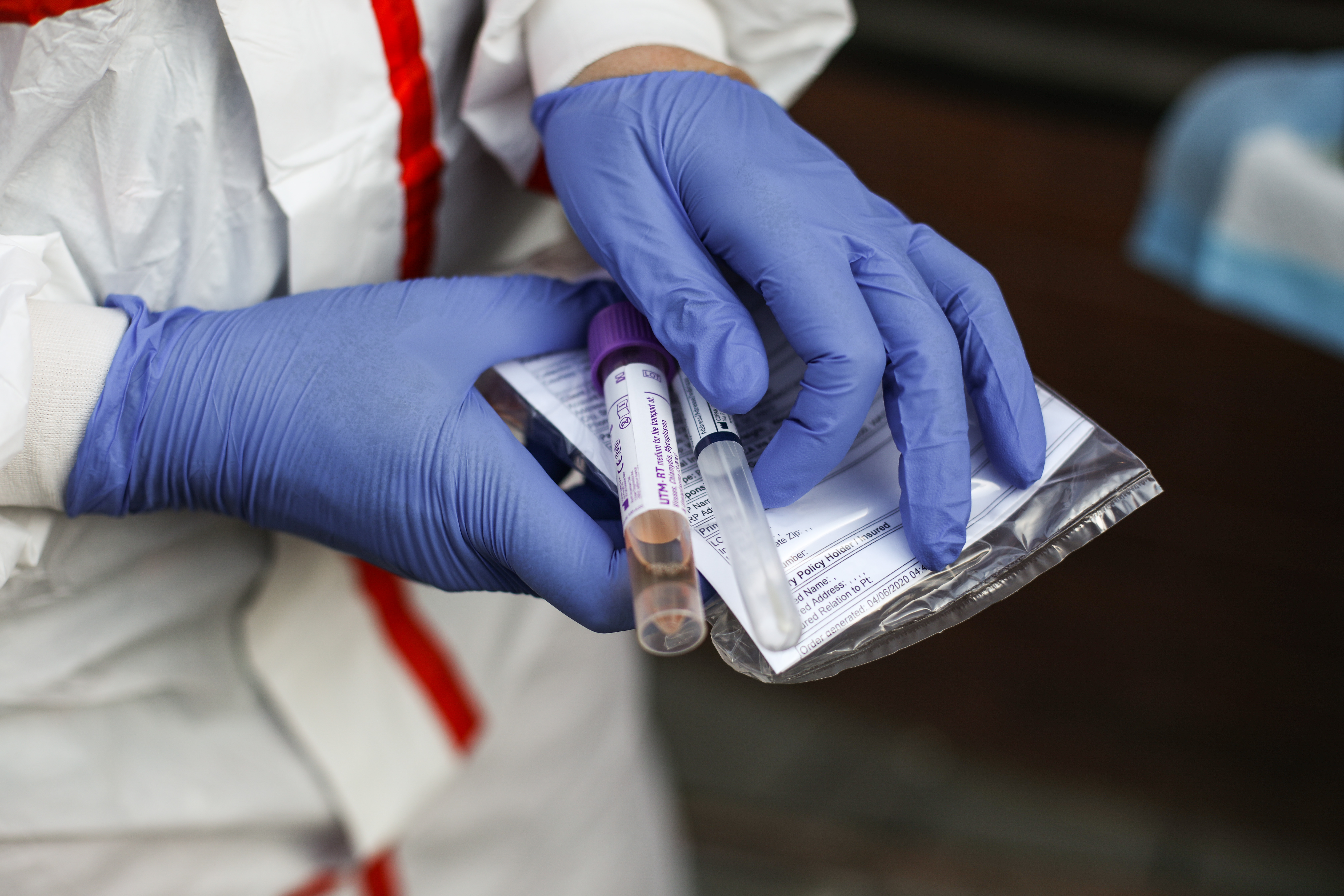 Sample collection kits at an AllCare Family Medical Clinic, a site that conducts drive-thru testing for the CCP virus, in Washington, on April 6, 2020. (Samira Bouaou/The Epoch Times)
