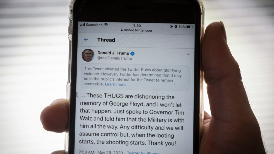 Twitter Hides Trump’s Tweet That Warned Rioters Against Looting
