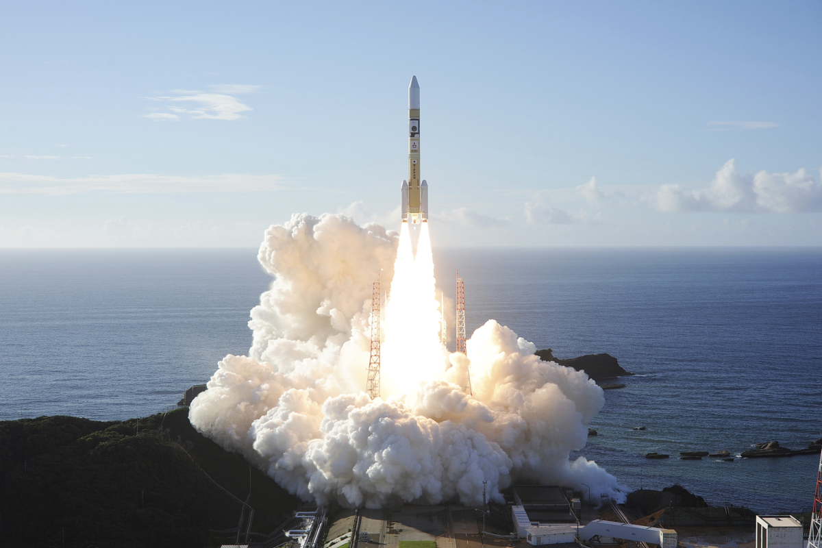 An H-IIA rocket with United Arab Emirates' Mars orbiter Hope lifts off from Tanegashima Space Center in Kagoshima, southern Japan, on July 20, 2020. (MHI via AP)