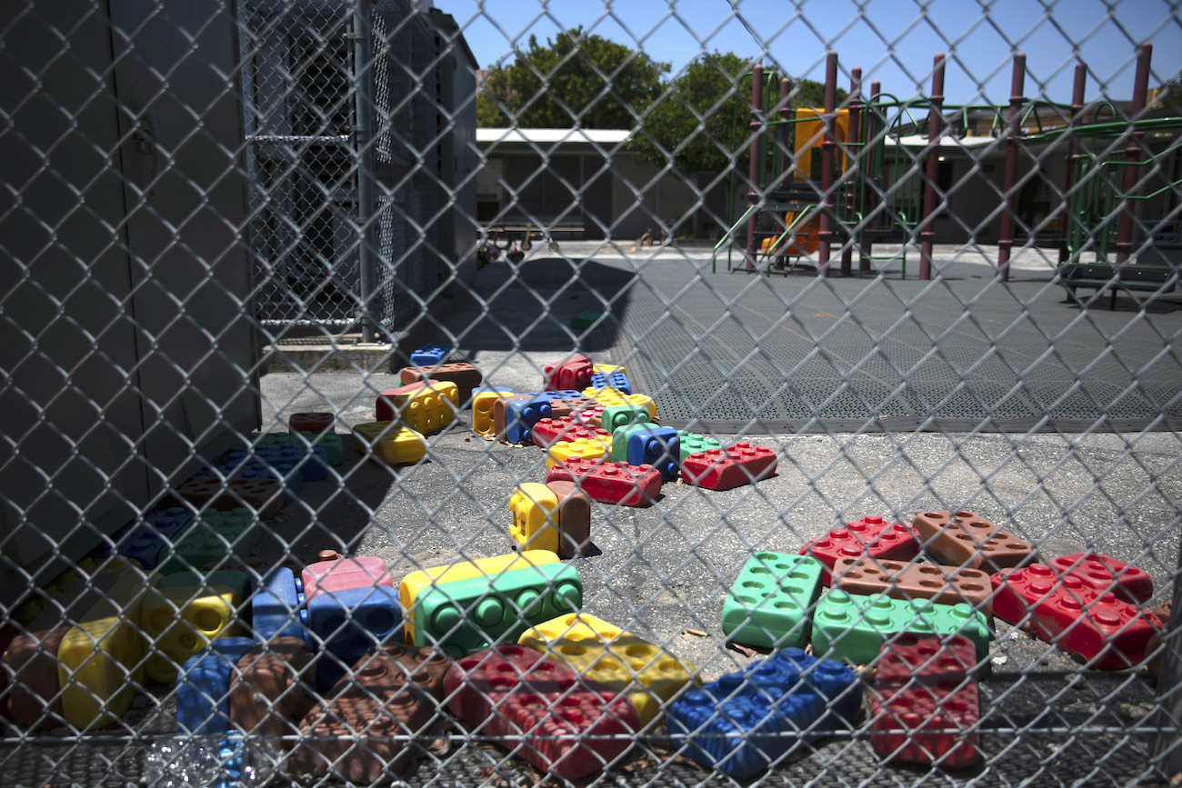 Toys are scattered in the playground of an elementary school in Los Angeles, Calif., on July 17, 2020. (Jae C. Hong/AP Photo)