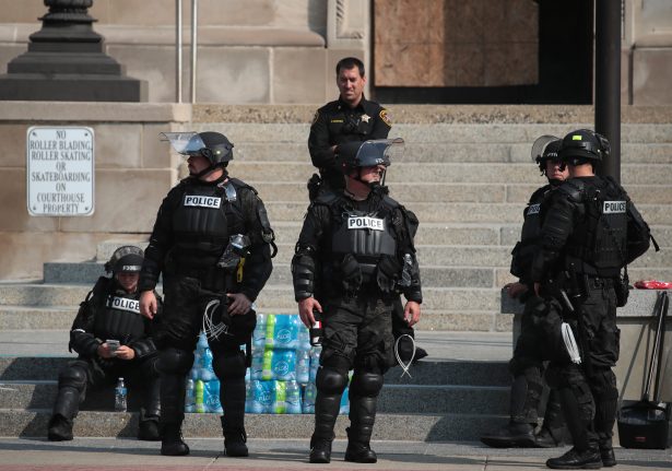 Police gather in front of the Kenosha County Courthouse in Kenosha, Wis., on Aug. 24, 2020. (Scott Olson/Getty Images)