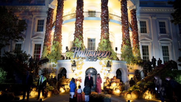 President Donald Trump and First Lady Melania Trump great guests on the south lawn of the White House in Washington on Oct. 25, 2020. (Tasos Katopodis/Getty Images)