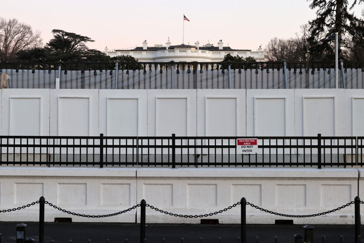Fences block off the White House South Lawn in Washington on Jan. 16, 2021. (Michael M. Santiago/Getty Images)