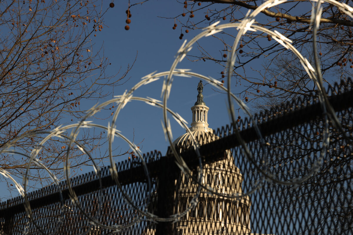 Concertina razor wire tops the 8-foot 'non-scalable' fence that surrounds the U.S. Capitol, in Washington, on Jan. 14, 2020. (Chip Somodevilla/Getty Images)
