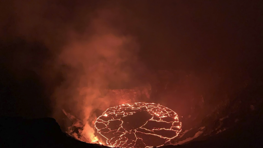 Lava Spatters, Flows Inside Crater of Hawaii Volcano
